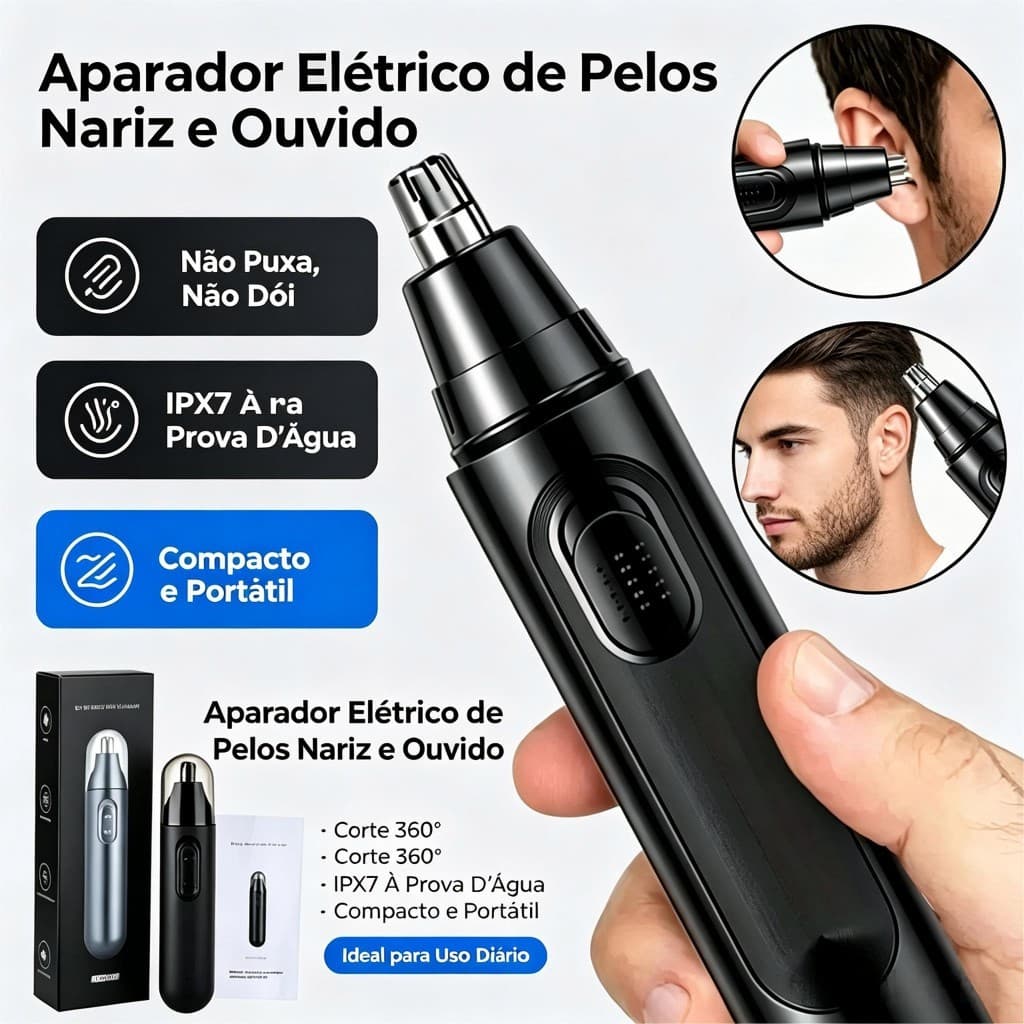 Aparador de pelos do nariz e orelha elétrico recarregável sem dor corte limpo para homem portátil viagem