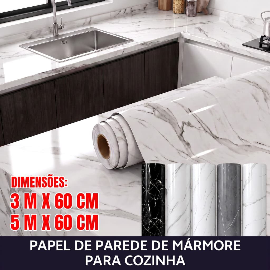 Adesivos Para Cozinha de 3/5/10 Metros Com Efeito de Mármore Resistente a Agua/Óleo/Fogo/Alta Temperatura