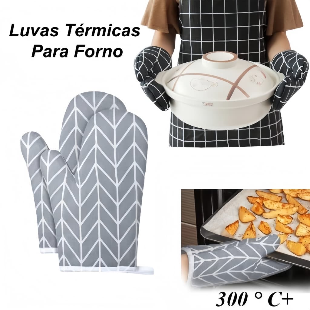 Kit 2 Luvas Térmicas Para Forno Cozinha Air Fryer Antiderrapante Resistente ao Calor Altas Temperaturas Forrada Até 300°