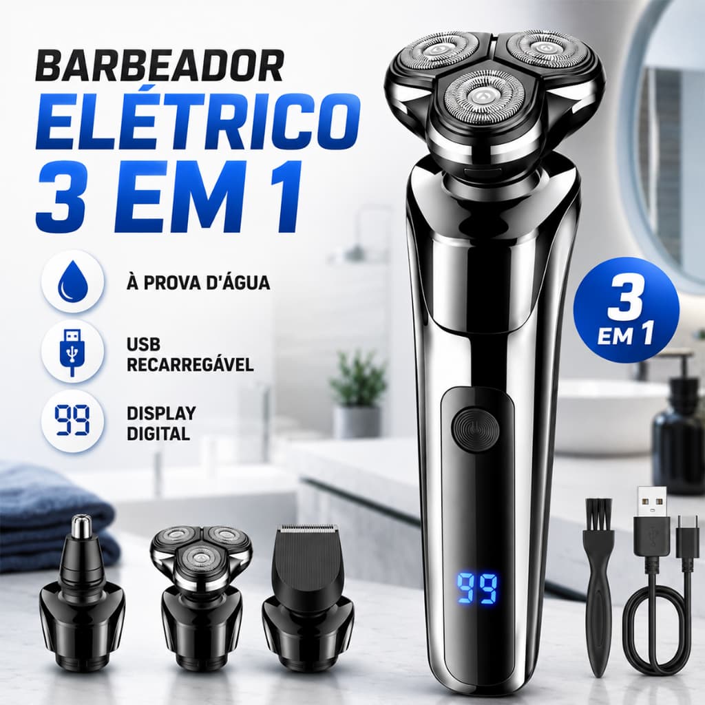Aparador De Barba Barbeador Pelos 3em1 Recarregável Bivolt Barba Cabelo Corpo Lâme Suprême Élite