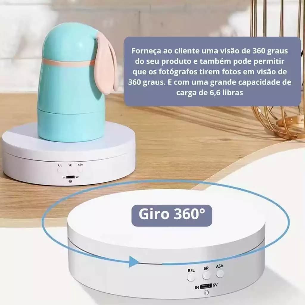 Suporte Expositor Giratório | USB Recarregável Para Vitrine Foto E Decoração Preto Branco