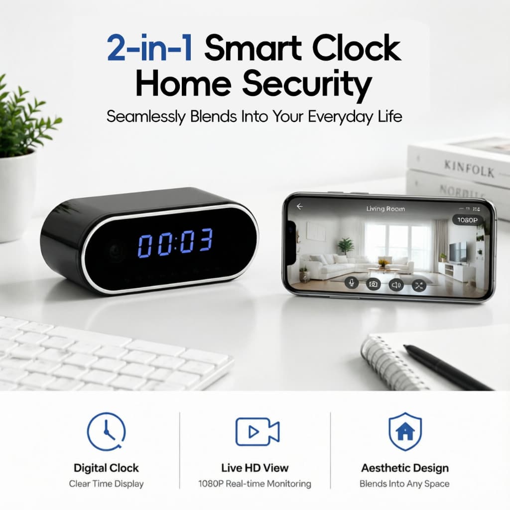 Despertador Câmera 2 Em 1 HD WiFi Visão Remota Gravação Local Para Cartão SD 2600mAh Bateria Noturna Alarme De Detecção