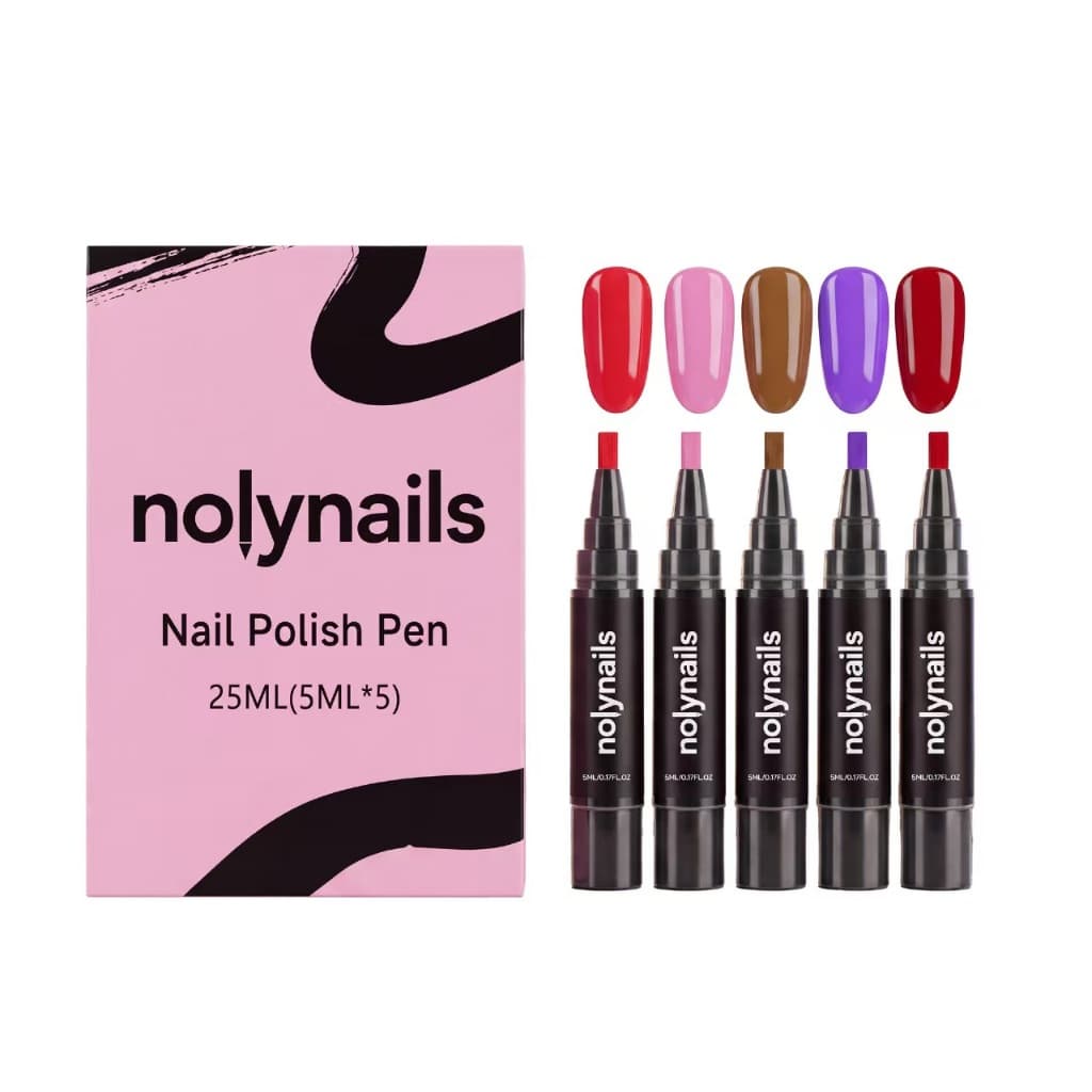 Caneta de Esmalte Nolynails 5 Cores 25ml – Secagem Rápida, Alta Pigmentação, Sem Lâmpada UV, Ponta Pincel, Manicure Port