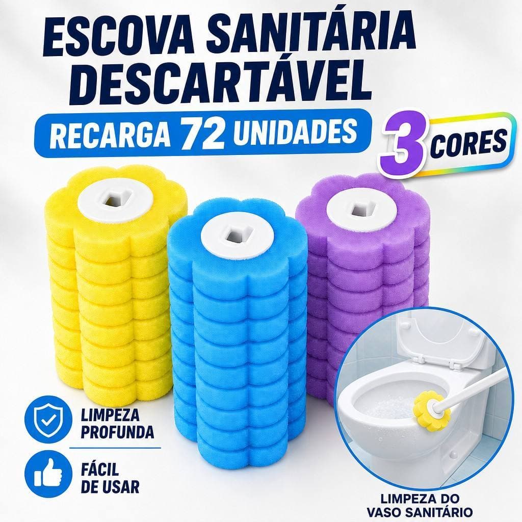 Refil Escova Vaso Sanitário 72 Unidades Esponja Descartável - Limpeza Profunda Sem Sujar Mãos
