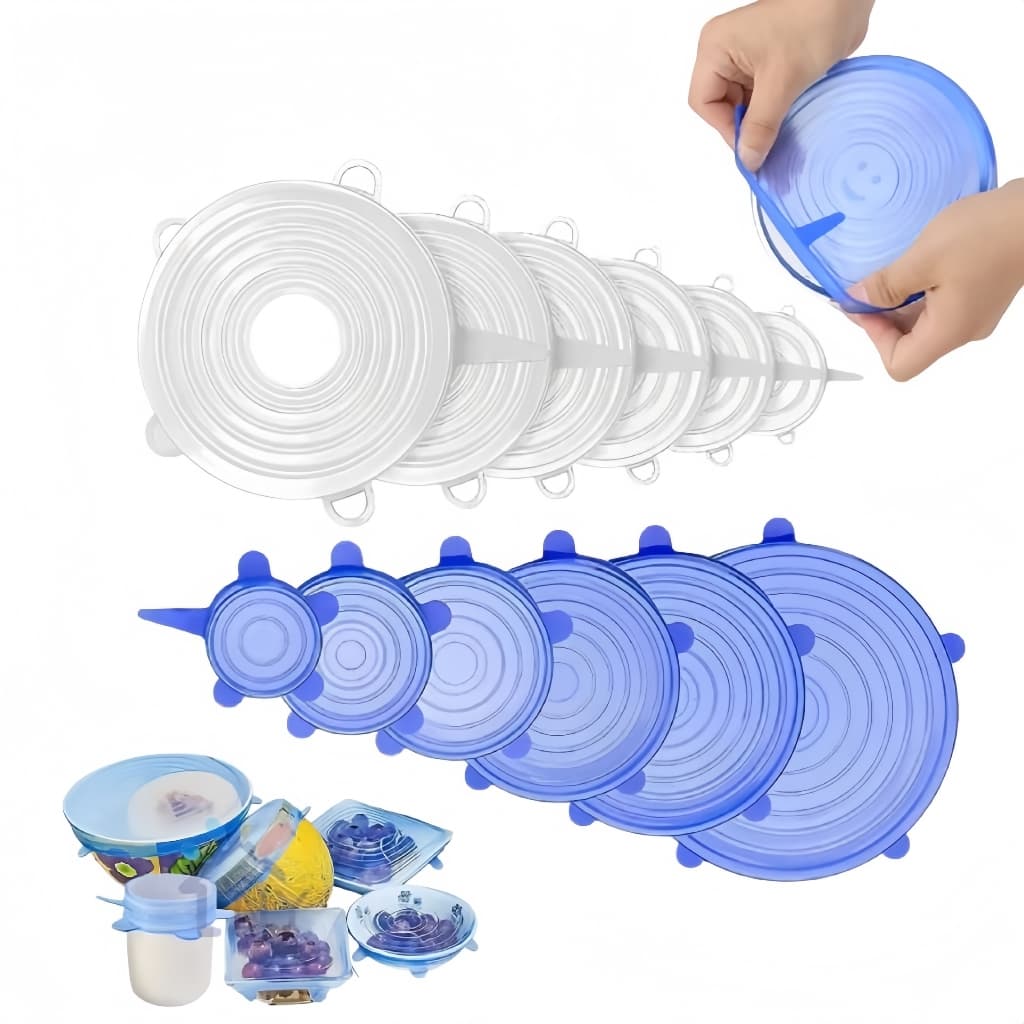 6Peças Tampas Panela Silicone Universal Reutilizável Elástica Tampas Silicone Rotundidade Silicone Cozinha Geladeira