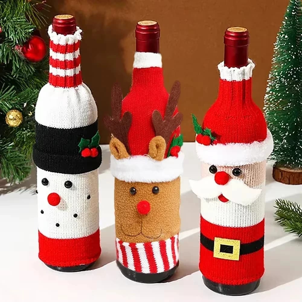 Natal Malha Lã Garrafa De Vinho Tinto Capa Ornamento Mesa Vestir-Se Casa Decoração De Hotel Restaurante Festivais