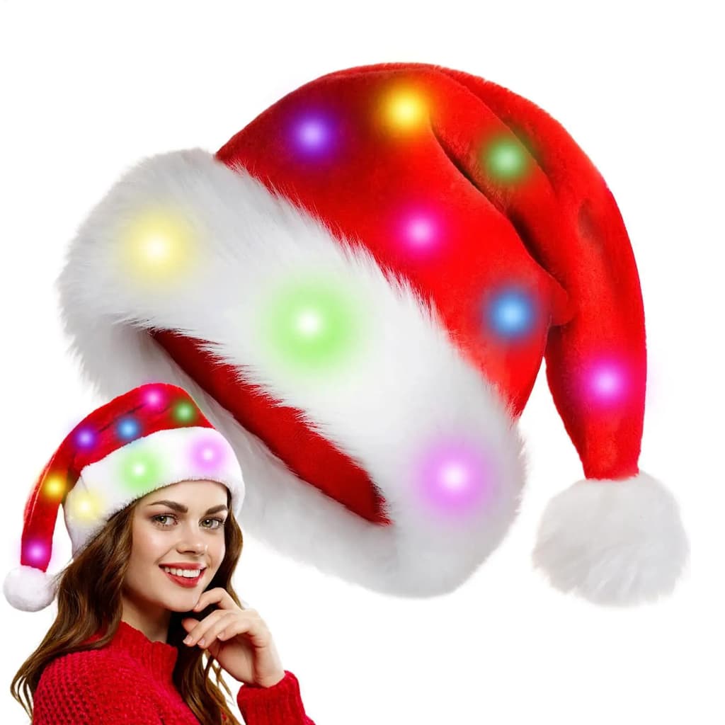 Papai Noel Feliz Natal LED Luz Chapéu Brilhante Boné De Pelúcia Chapéus Atmosfera Decoração Fontes De Festa De Férias