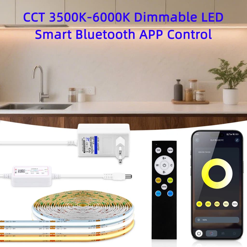 Faixa LED Regulável Inteligente Bluetooth APP CCT 3500K-6000K