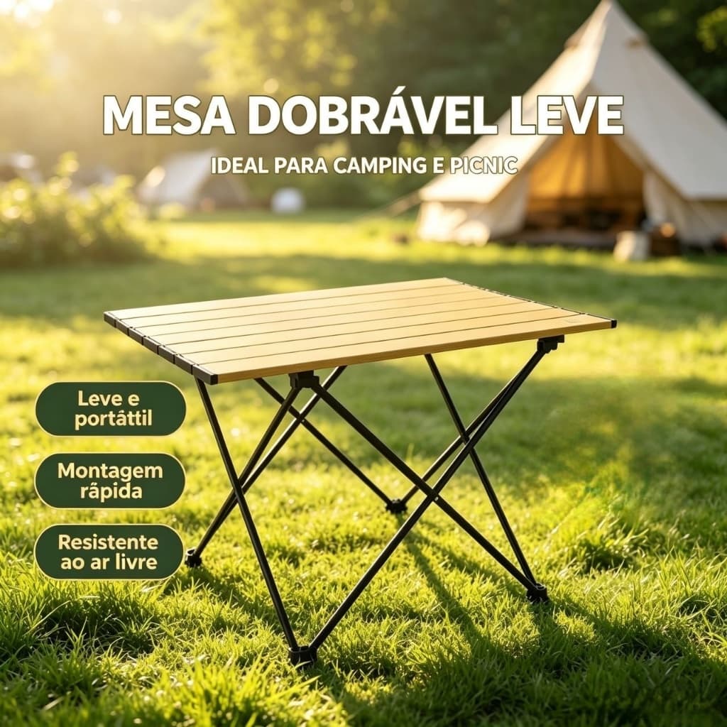 Mesa Dobrável de Alumínio para Camping Dois Tamanhos Leve Portátil Sem Montagem Rápida para Piquenique