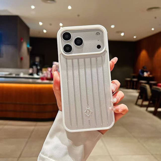 Capa de celular estilo mala com placa traseira de metal, adequada para iPhone 17 Pro Max, luxo de alta qualidade.