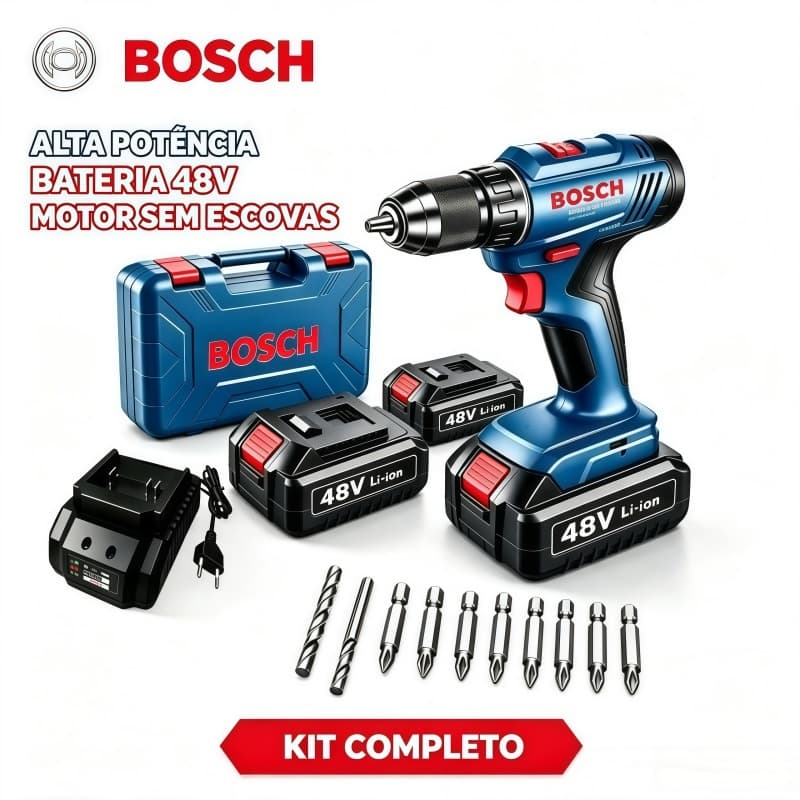 Parafusadeira bosch Furadeira Elétrica 48V Parafusadeira 2 baterias Profissionais Furadeira de Impacto Original
