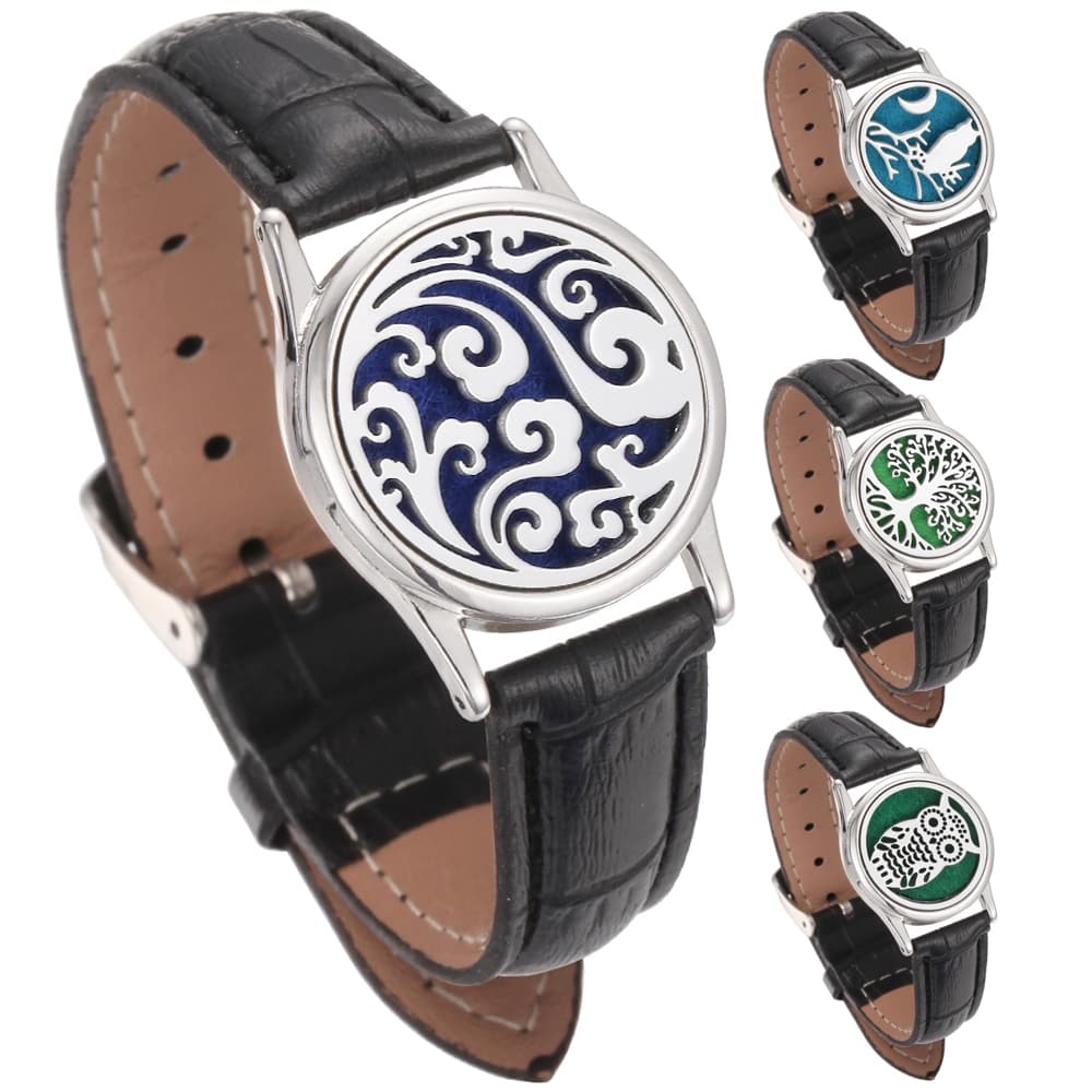 Novo Aço Inoxidável Aromaterapia Couro Preto Pulseira Aroma Difusor Jóias De Óleo Essencial Pata Charme Medalhão Pulseir
