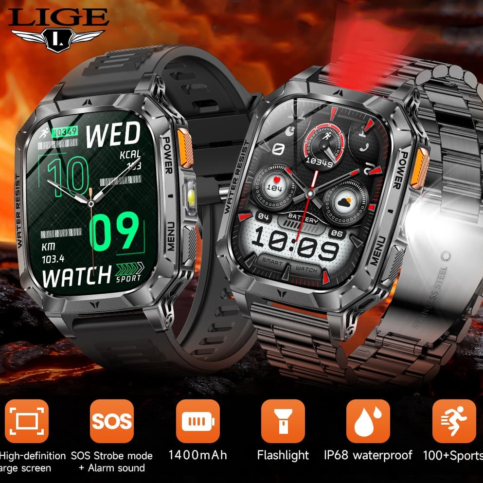 LIGE Smart Watch Esportes Ao Ar Livre À Prova D'água 1400mAh Bateria Calculadora Fitness Smartwatch