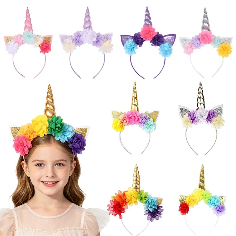 Tiara De Flor De Unicórnio Para Meninas , Crianças , Glitter , Orelhas De Chifre , Argola De Cabelo , Festa De Aniversár