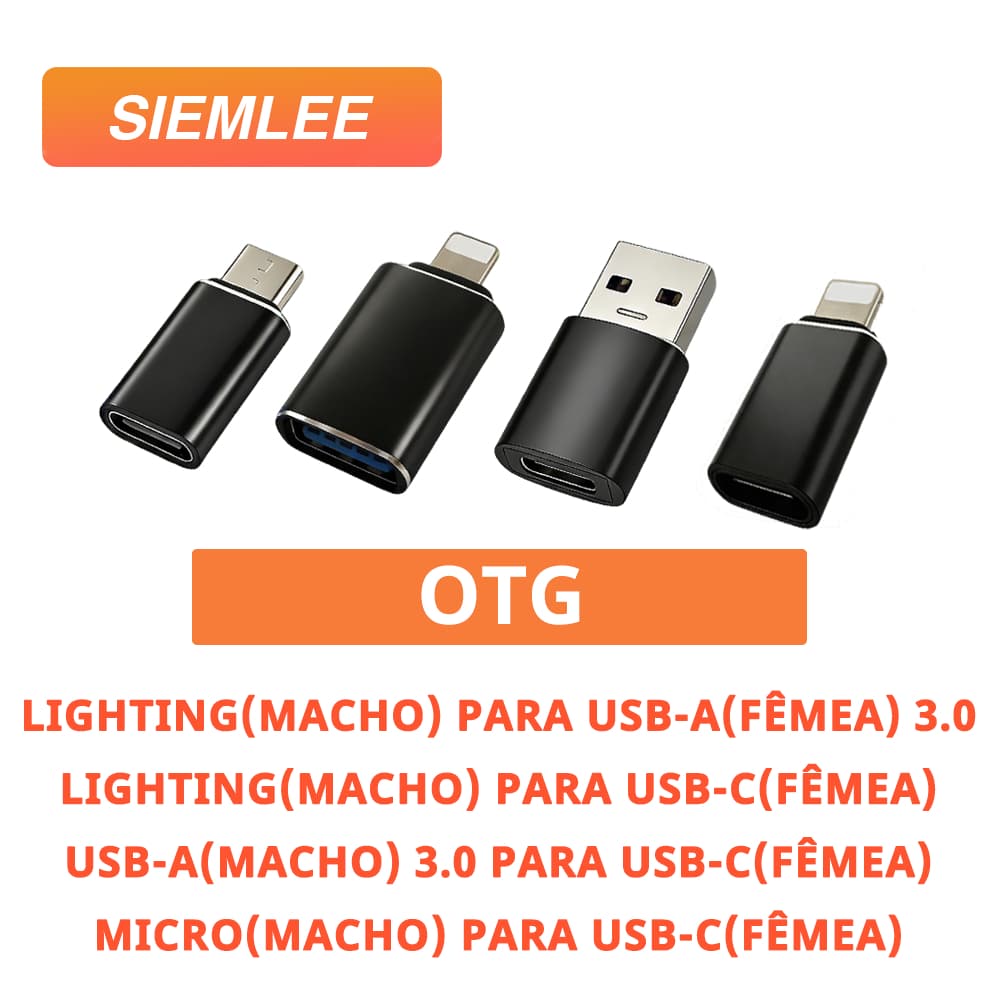 SIEMLEE Adaptador OTG Tipo C USB para Dados USB Lighting Micro Macho Para USB Tipo C Fêmea SLOTG01