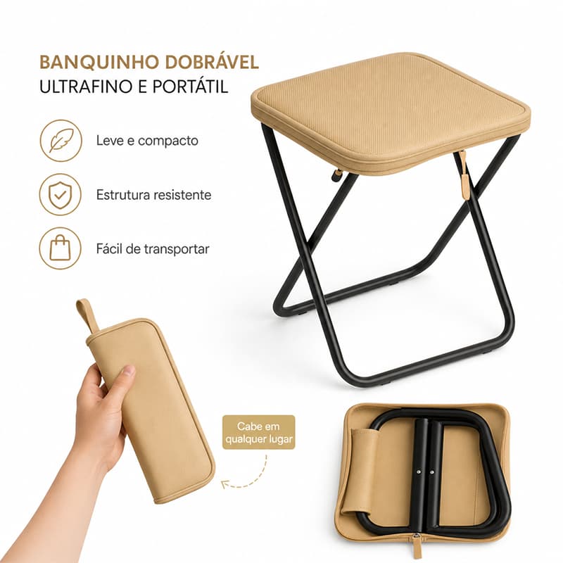 Banqueta Dobrável Portátil Ultrafina , Estrutura De Metal Resistente Para Acampamento , Piquenique , Viagens Ao Ar Livre