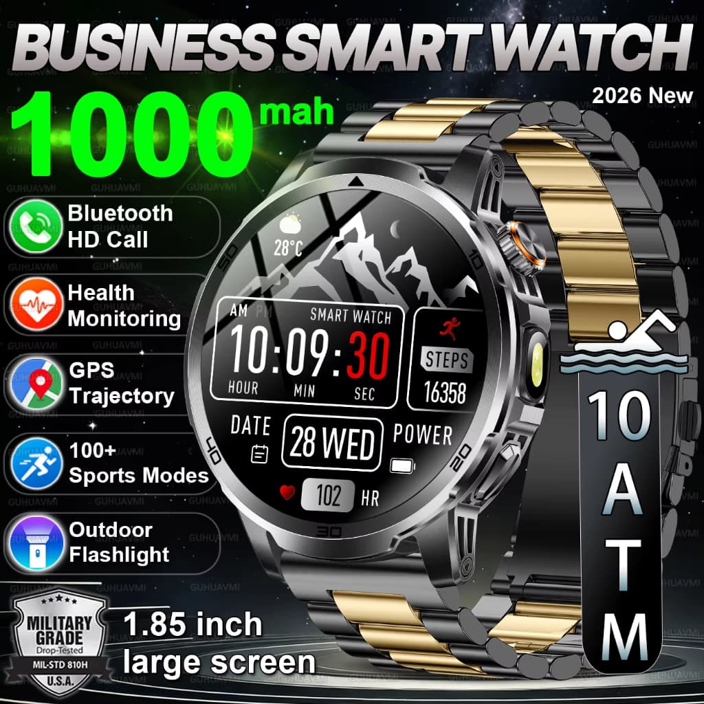 2026 Novo Negócio Smartwatch Relógio Inteligente Para Homem 1.85 " Tela HD 10ATM À Prova Dwaterproof Água 1000mAh Bateri