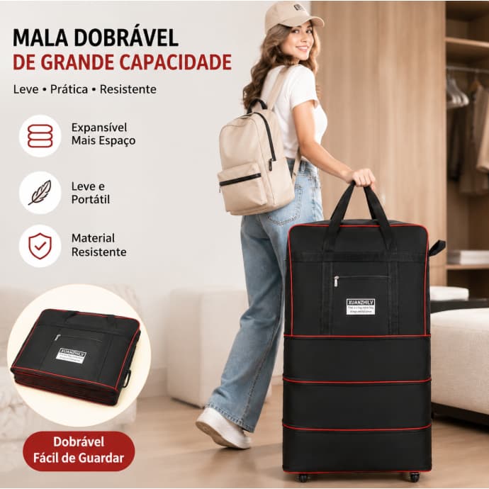Bolsa De Viagem Feminina Multifuncional Mala Dobrável De Grande Capacidade Impermeável com Rodinhas