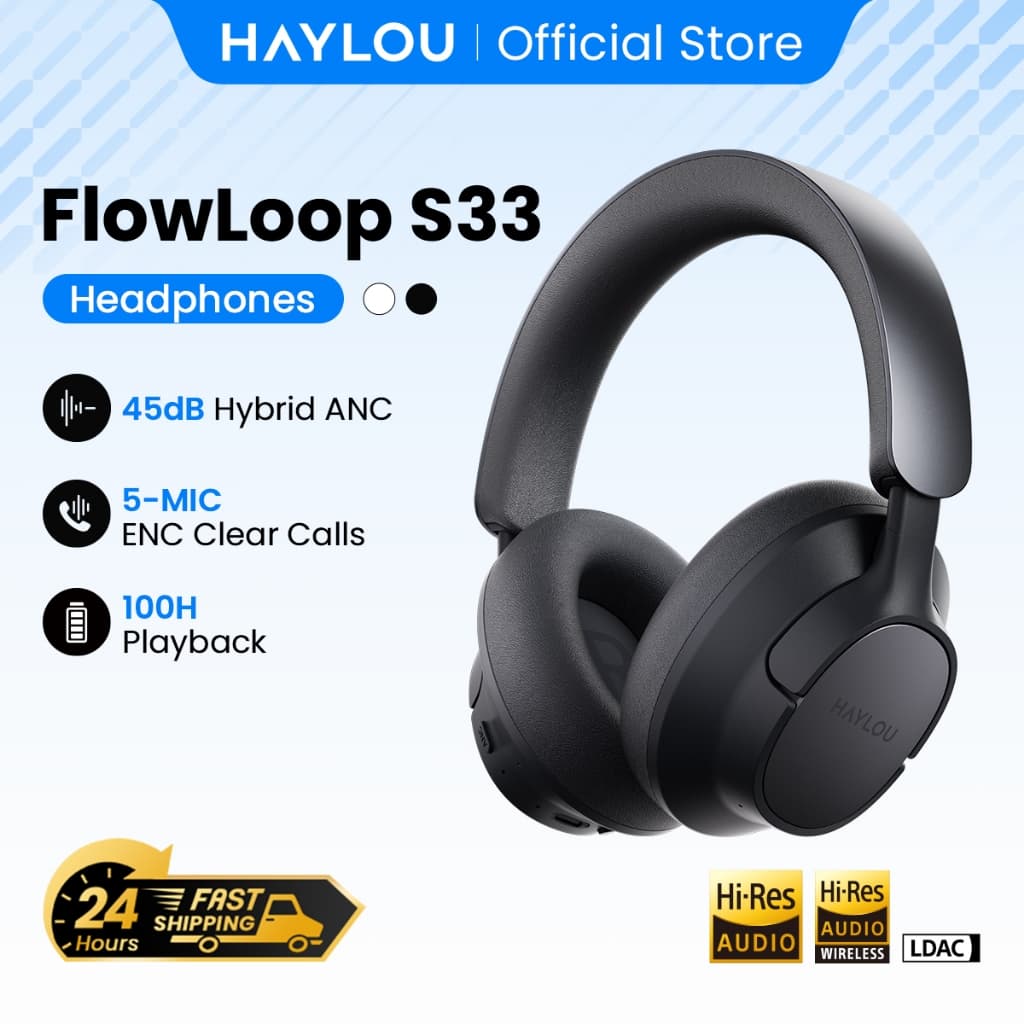 Fones De Ouvido Intra-Auriculares Sem Fio HAYLOU FlowLoop S33 ,-45dB Hybrid ANC , 100H De Reprodução