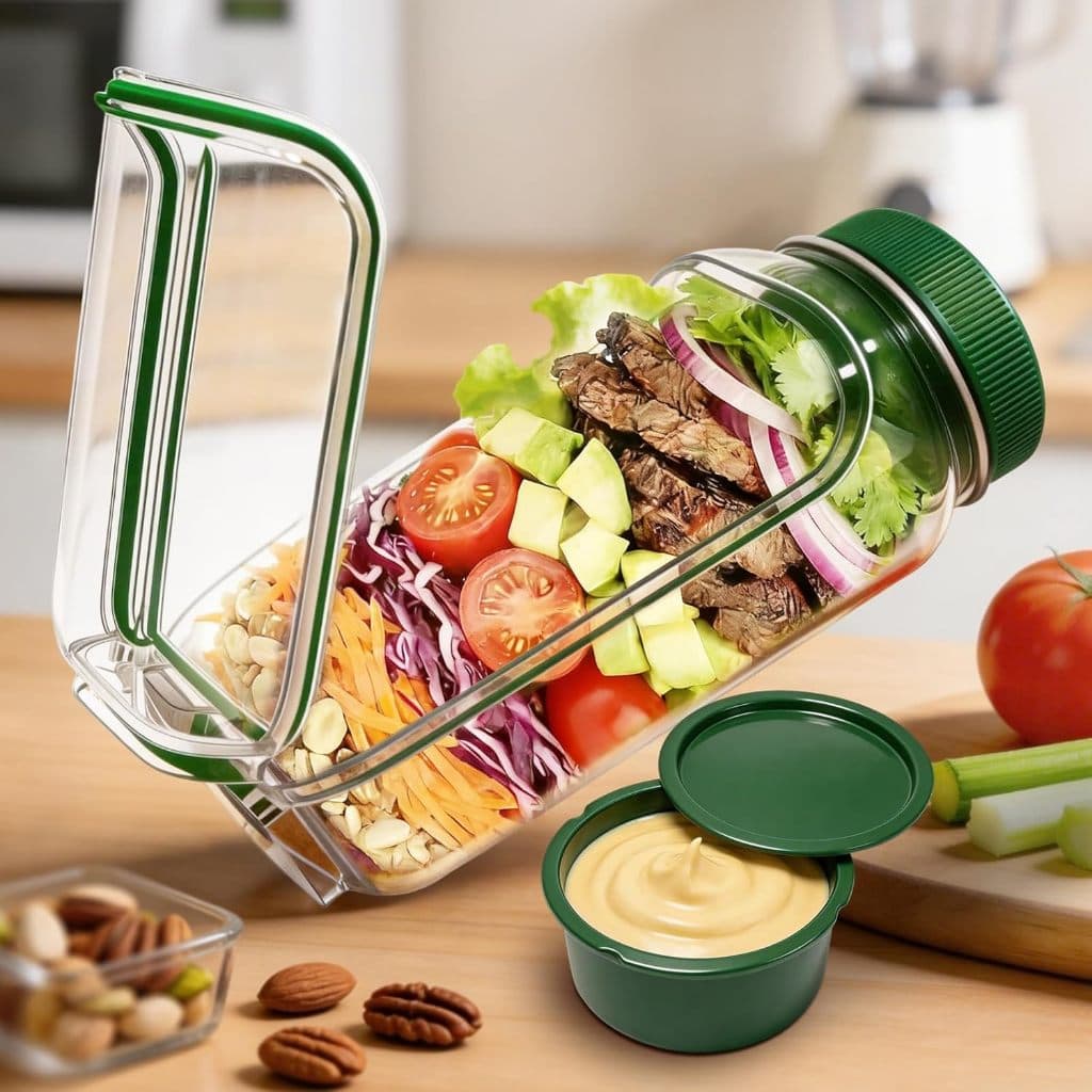 Copo Pote de Salada Leve com Tampa e Divisória de Molho Marmiteira Fitness Escritório Viagem