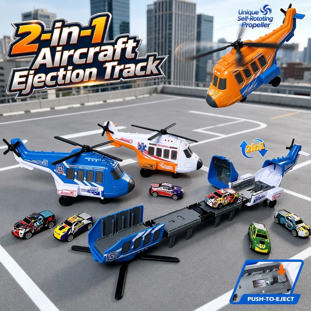 2-Em-1 Lançador De Aeronaves Pista Brinquedo Transformando Helicóptero Diecast Carro Imprensa Lançamento Crianças Idade
