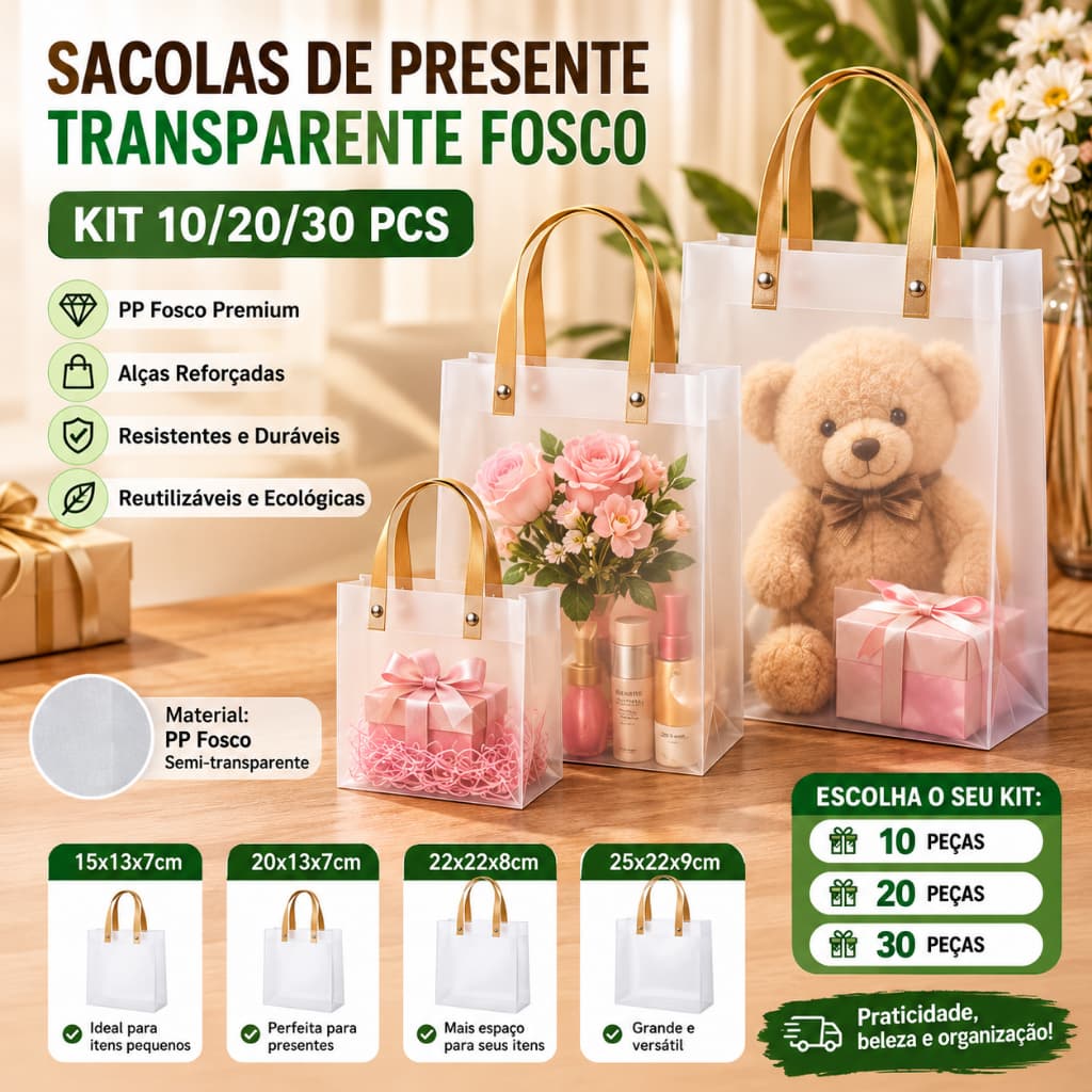 10/20/30pcs Sacola Transparente Fosca Reforçada de PVC com Alça de Fibra lembrancinha festa infantil personalizados