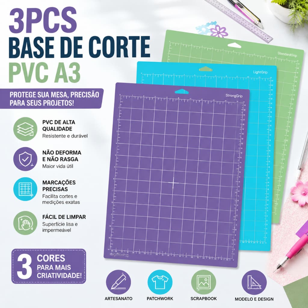 Kit 3 Base de Corte Adesivas para Cricut Adhesive 30x30cm