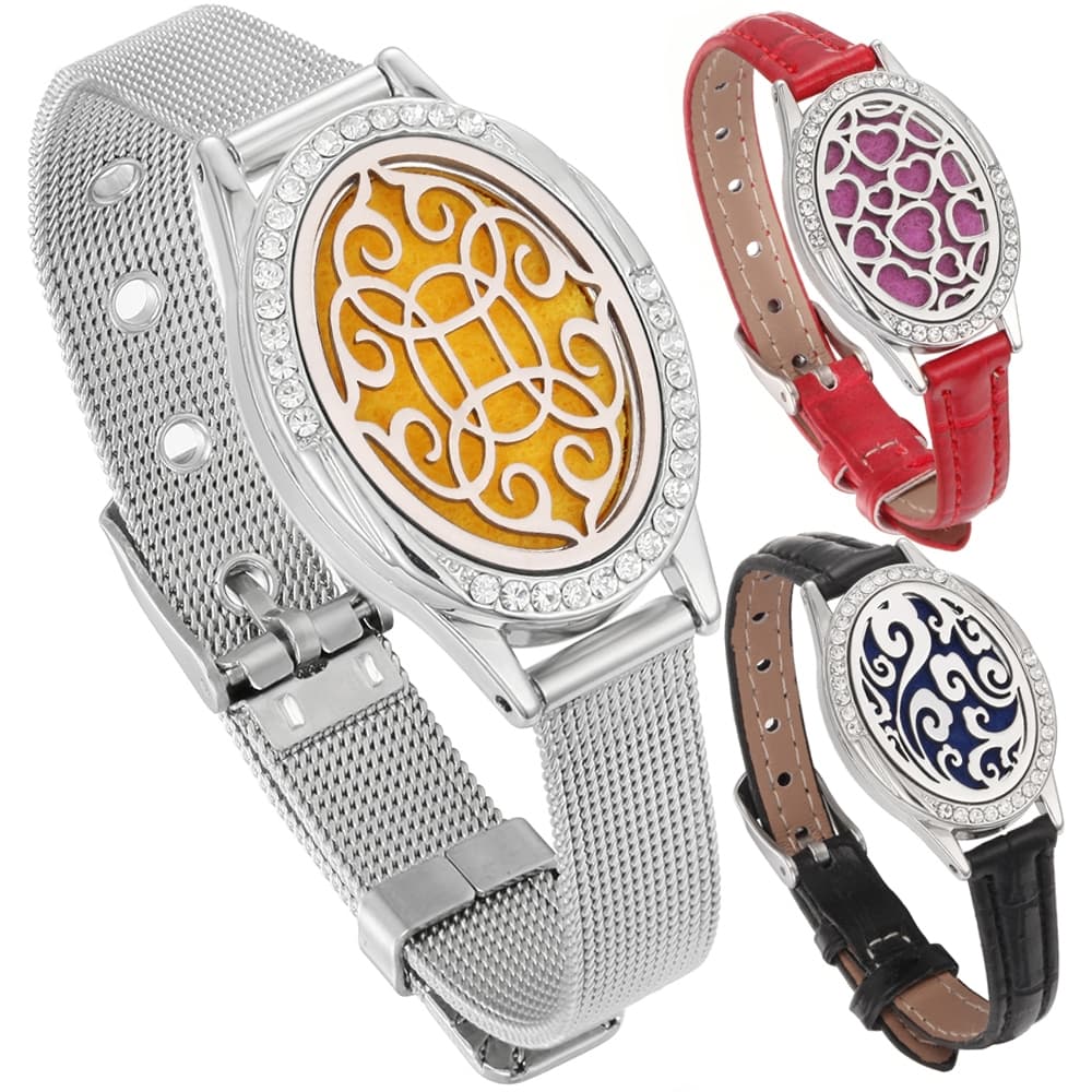 Pulseira De Prata Ajustável Em Aço Inoxidável Árvore Da Vida Pulseiras Pretas Red Charm Locket Difusor Perfume Medalhão