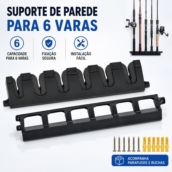 Suporte Vara Para Pesca Expositor De Parede 6 Varas
