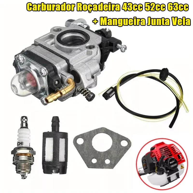 Carburador Roçadeira 43cc 52cc 63cc + Mangueira Junta Vela