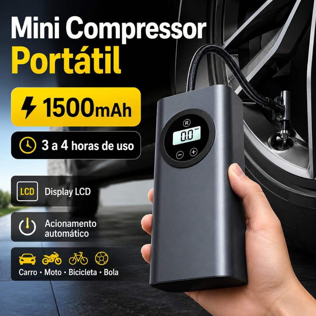 Mini Compressor de Ar Portatil Recarregavél Digital USB Calibrador Pneu Env io Imediato