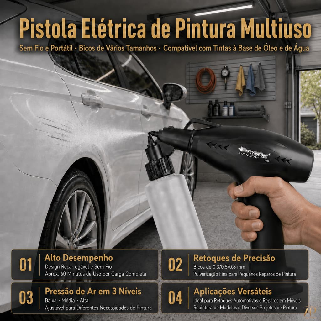 Pistola Elétrica de Pintura Sem Fio Multiuso com Bicos 0,3/0,5/0,8 mm para Retoques em Carros, Móveis e Modelos