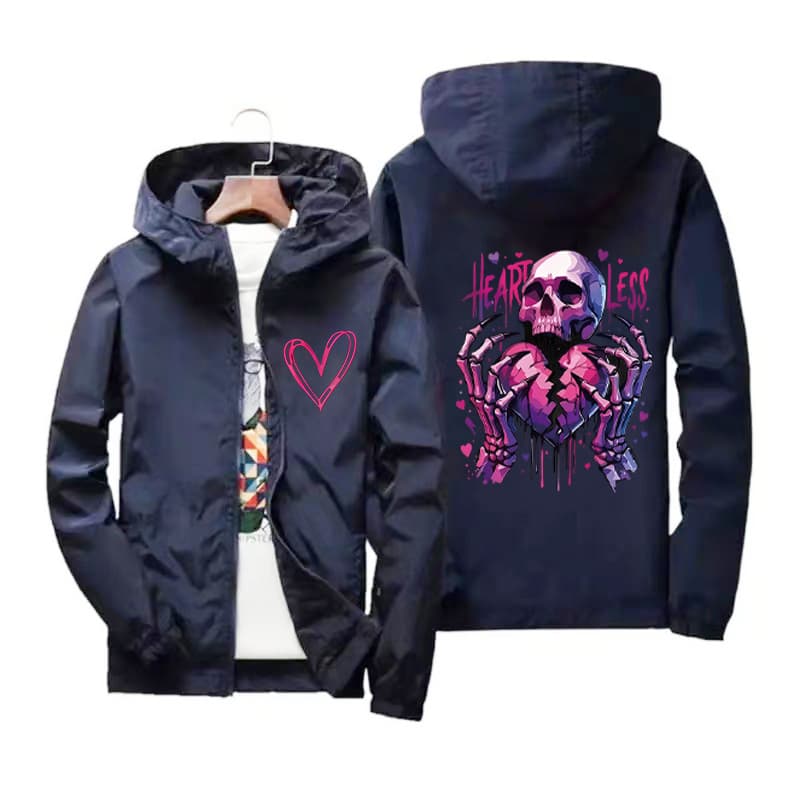 Jaqueta Com Zíper Capuz , Caveira , Coração Quebrado , Estampa Gráfica , Casual , Masculina , Manga Comprida , Corta-Ven