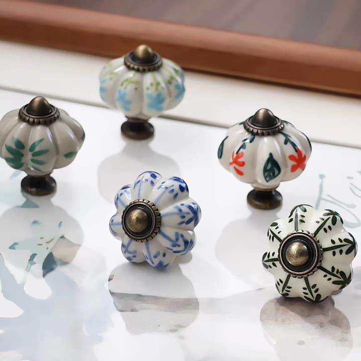 Botões De Cômoda De Cerâmica Com Padrão Floral , Puxadores Redondos Retrô Para Armário , Atualização De Móveis
