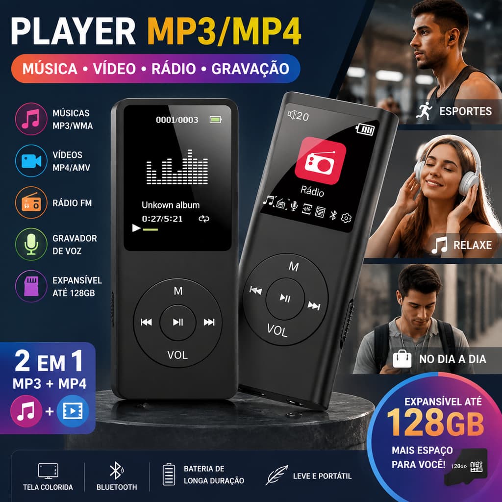 Bluetooth MP3 MP4 Player Com Tela IPS Gravador De Rádio FM E-Book Suporte 128G TF Cartão Para Estudo Deslocamento Esport