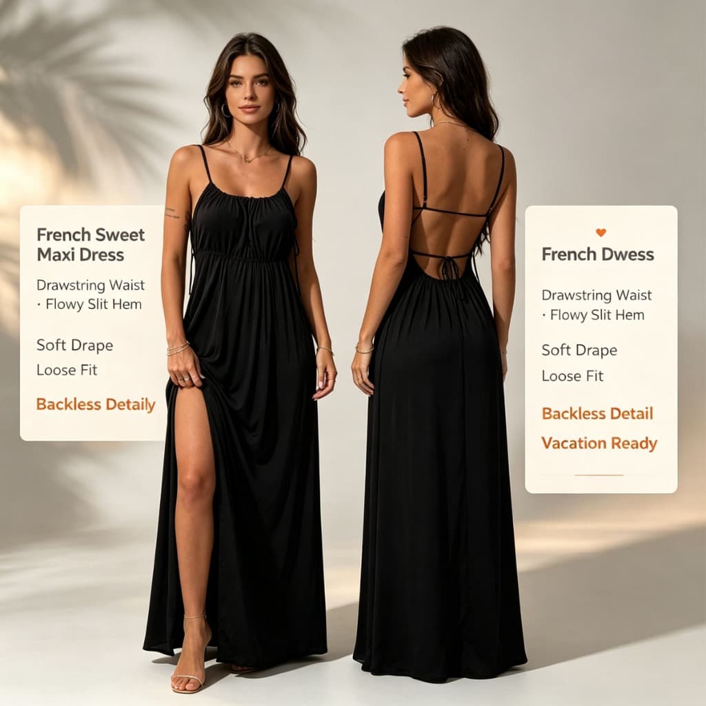 Vestido De Verão Feminino 2026 Novo Sem Mangas – Cintura Elástica , Fenda Lateral Alta , Praia De Cor Sólida Com Bolsos