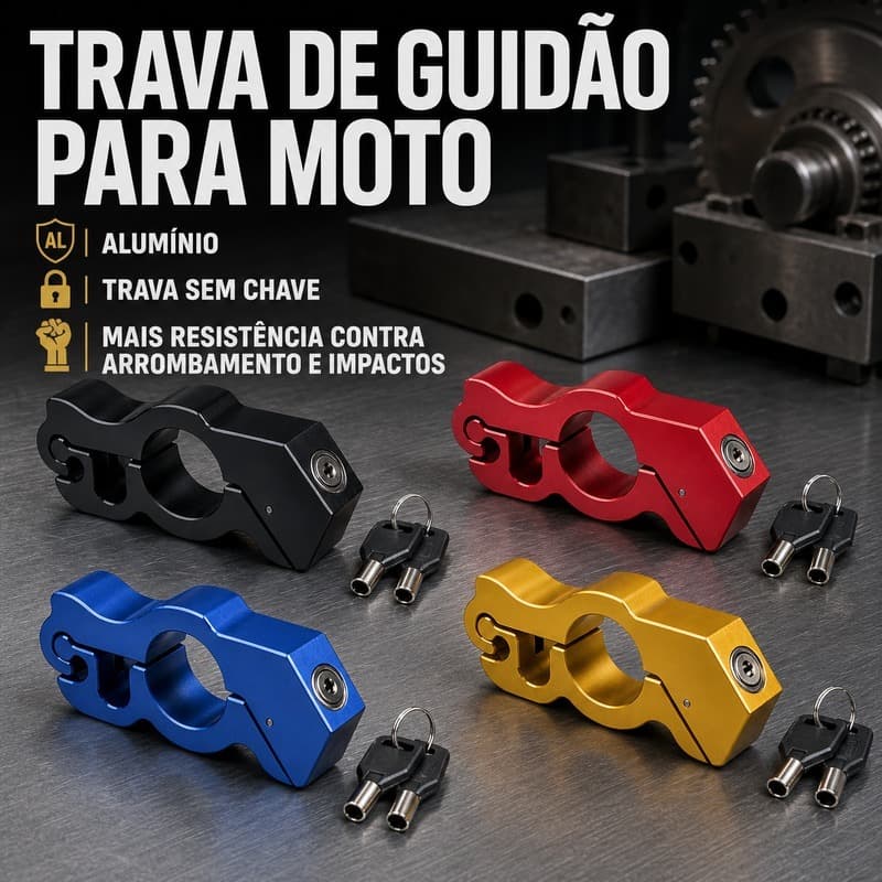 Trava De Guiador De Motocicleta Premium , Direção Antirroubo De Alumínio Com Fechamento Sem Chave , Cilindro De Aço