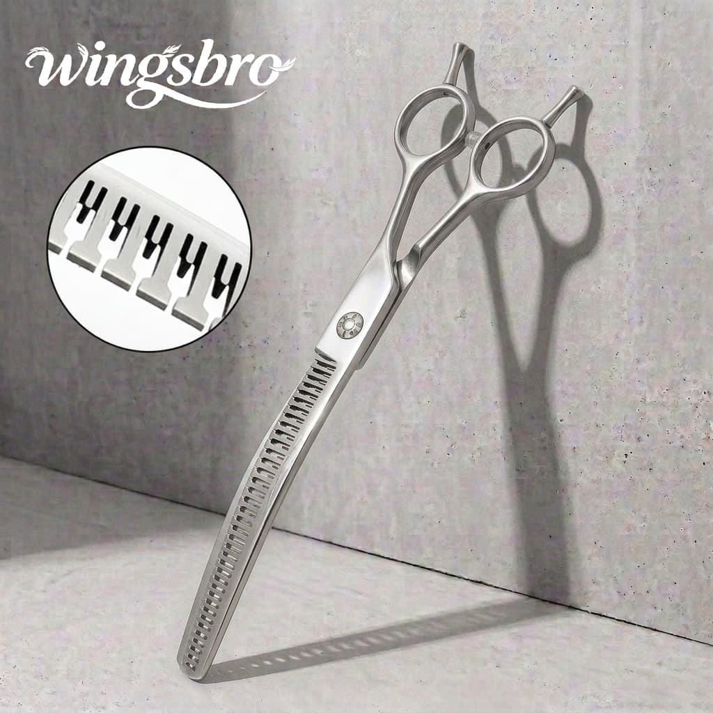 wingsbro Tesoura Curvada Para Cuidados Com Animais De Estimação , 7 Polegadas , Desbaste Aparar Pelos , Ferramentas Prof