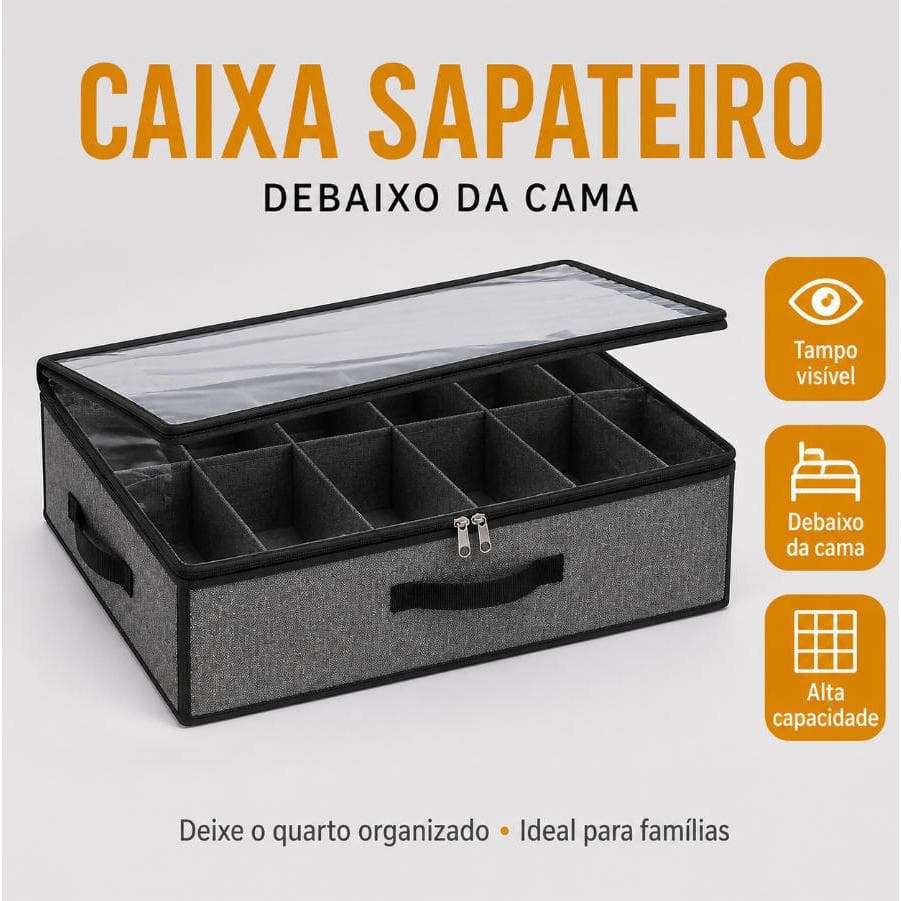 Caixa Organizadora de Sapatos Transparente 🧺 Debaixo da Cama Visível Prático Armazenamento 👟