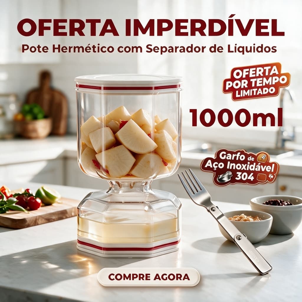 Pote Hermético para Conservas com Separador de Líquido com garfo