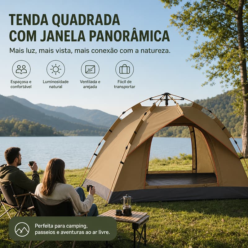 Barraca Tenda Camping Automática Impermeável Proteção UV Dupla Tela Anti‑Mosquito para 3‑4 Pessoas Viagem Ao Ar Livre