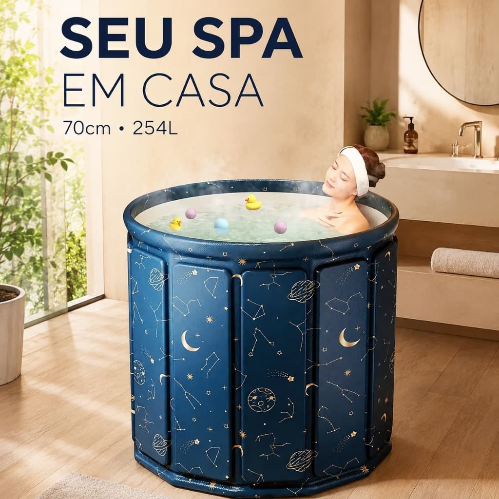 Banheira Dobrável Adulto 70cm 254L Portátil Reforçada com Drenagem Rápida