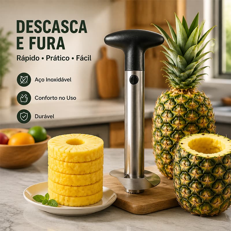 Descascador Cortador de Abacaxi Aço inoxidável 3 em 1 Fatiador Removedor de Miolo 24cm