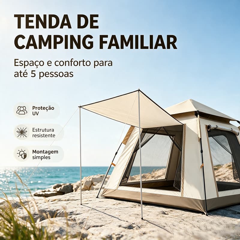 Barraca Quadrada Automática para Acampamento Janelas Grandes Ventilada Bolsa Transporte Viagem Ao Ar Livre