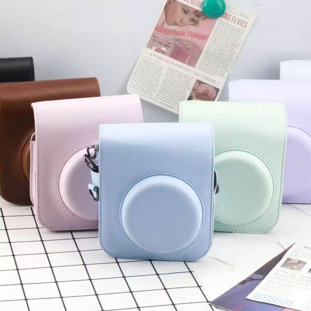 Para Fuji Instax Cor Sólida Mini12 Câmera Saco Da Mesmo Tamanho Couro Do Plutônio Macio Caso Protetor Com Alça De Ombro