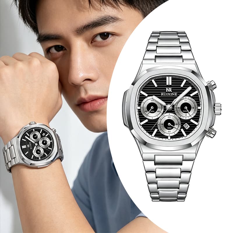 Rel贸gio Masculino Esportivo Quartzo Cron贸grafo Quadrado A莽o Inoxid谩vel Luminoso 3ATM Presente Ideal Frete Gr谩tis 9736