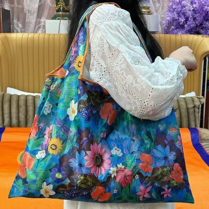 Mais De 100 Padrões 210D Sacola De Compras Reutilizável Grossa De Tamanho Grande , Sacolas Ecológicas Dobráveis , De Nyl