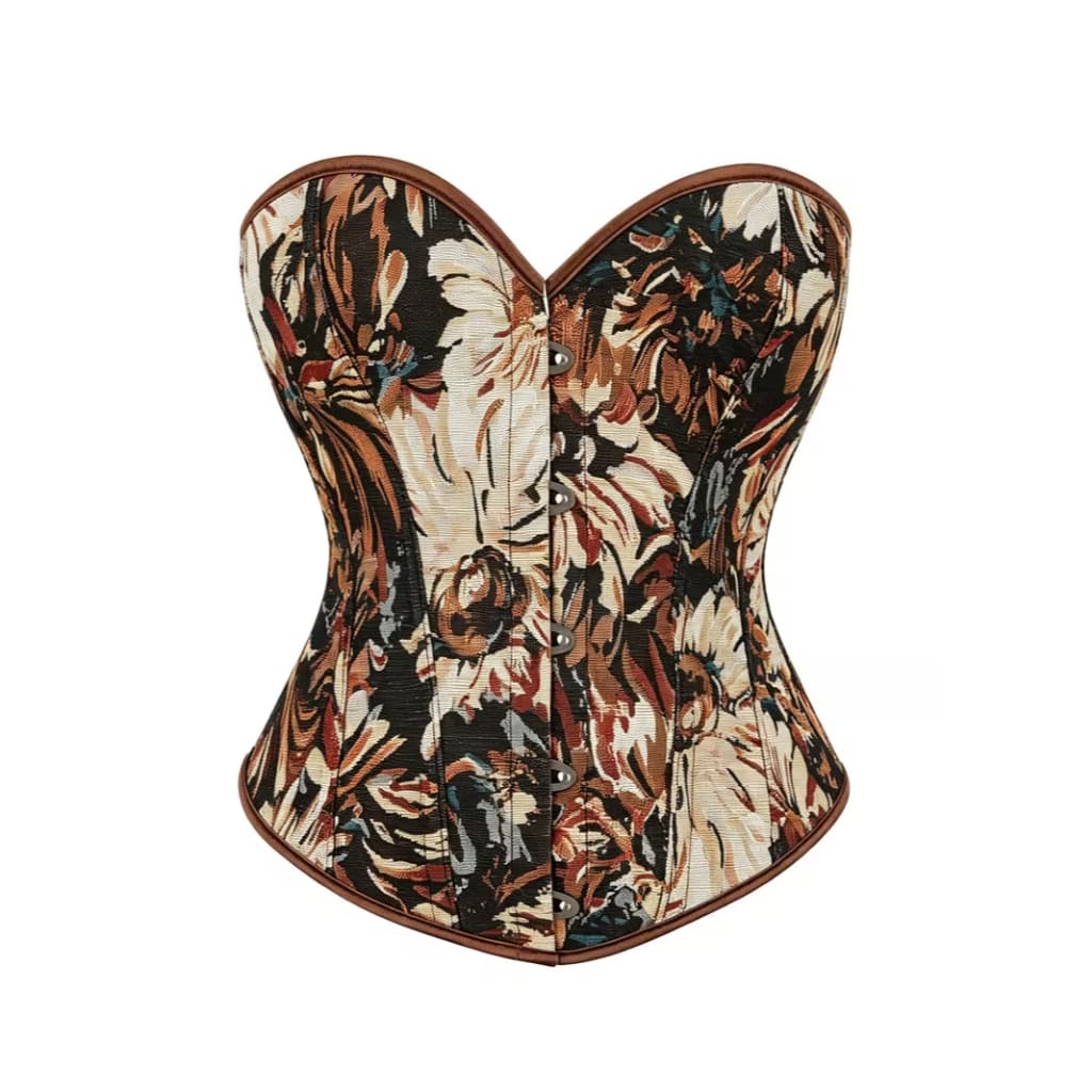 Espartilho Feminino Vintage Renascentista Jacquard Overbust Sem Babados