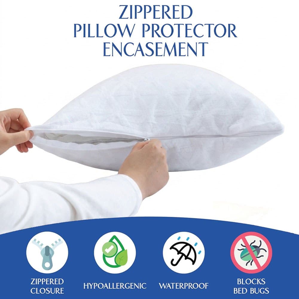 2 Pçs Protetor De Travesseiro À Prova Dwaterproof Água Cama Fronha Com Zíper De Percevejos & Anti Ácaros