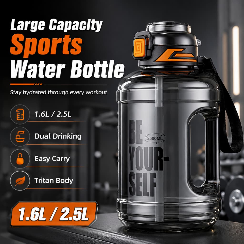 Garrafa De Água Esportiva De Grande Capacidade 1.6L 2.5L Com Alça De Palha Tritan Gym Outdoor